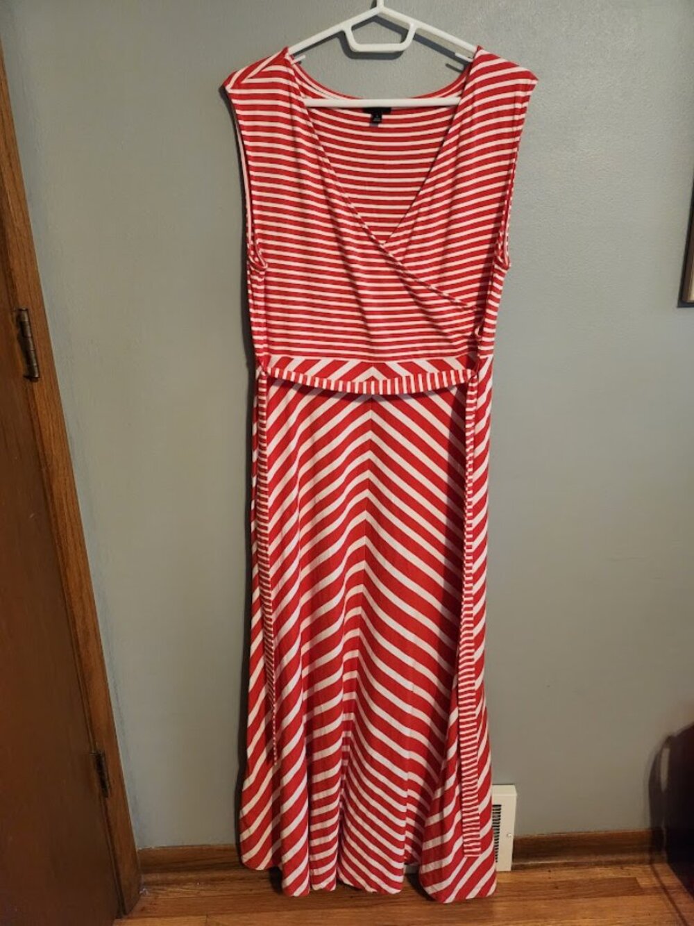 Talbots Red Striped Maxi Faux Wrap Dress Size Large